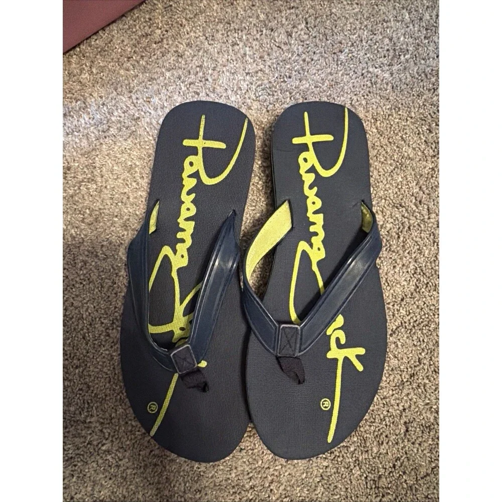 Men's Panama Jack Lightweight Flip Flops Size 10/11 Large Navy W/ Neon Write Out